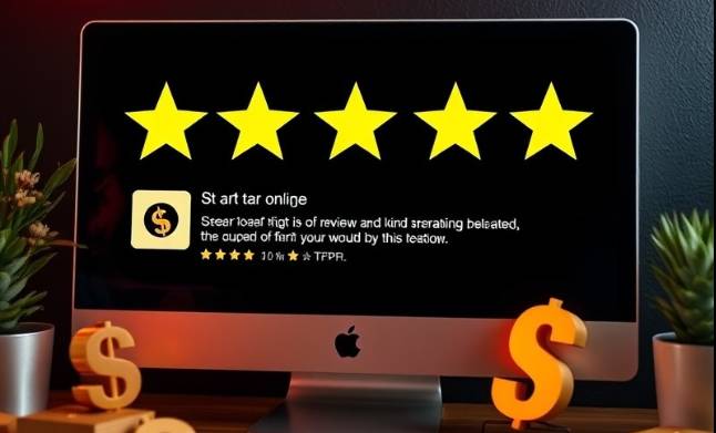 5 star reviews online with dollar signs, showcasing customer satisfaction and success.